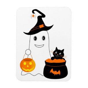 Cute ghost with black cat celebrate halloween magnet