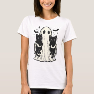 Cute Ghost with Black Cat Halloween, Cat Lover T-Shirt