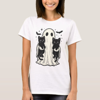 Cute Ghost with Black Cat Halloween,   Cat Lover T-Shirt
