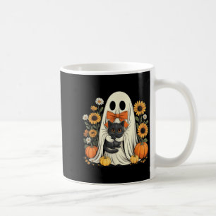 Cute Ghost With Black Cat Halloween Pumpkin Coffee Mug
