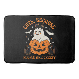 Cute Ghost with Black Cats and Pumpkin Halloween Bath Mat