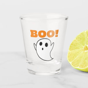 Cute Ghost with BOO! words Shot Glass