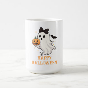 Cute Ghost with Bow and Pumpkin   Halloween  Coffee Mug
