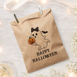 Cute Ghost with Bow and Pumpkin Halloween Favour Bag