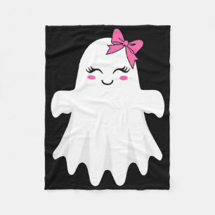 Cute Ghost With Bow Boo Halloween Costume For Girl Fleece Blanket