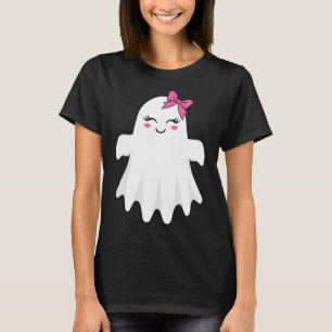 Cute Ghost With Bow Boo Halloween Costume For Girl T-Shirt