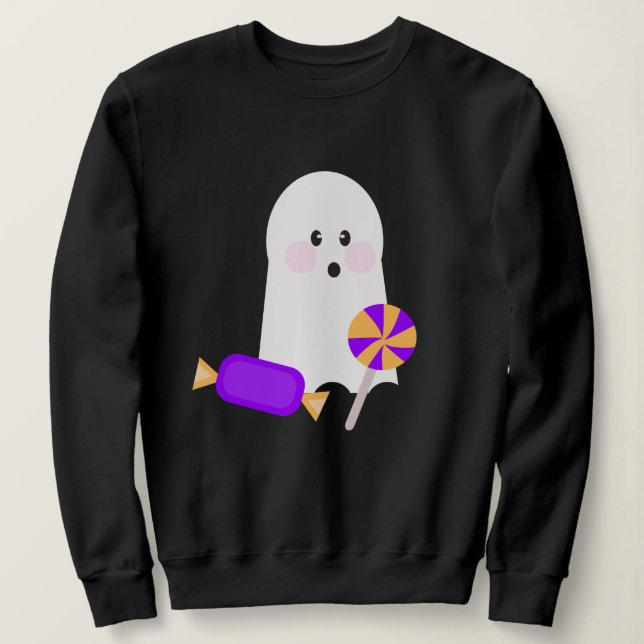 Cute Ghost with Bow Candy Sweatshirt (Design Front)