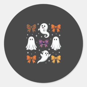 Cute Ghost with Bows Halloween Design_1 Classic Round Sticker