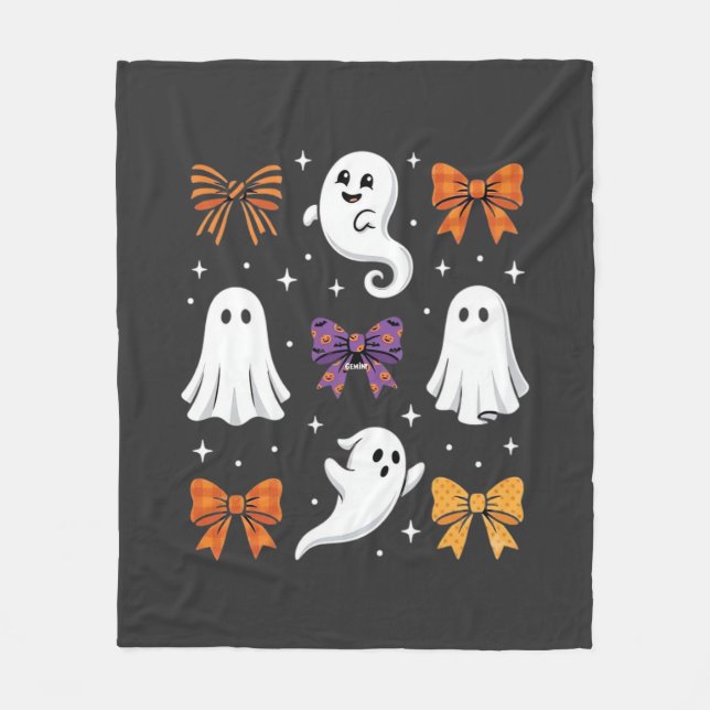 Cute Ghost with Bows Halloween Design_1 Fleece Blanket (Front)