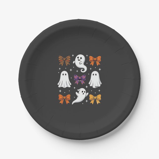 Cute Ghost with Bows Halloween Design_1 Paper Plate (Front)