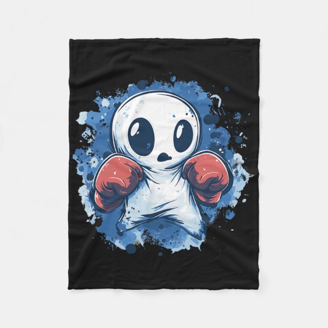Cute Ghost With Boxing Gloves Splash  Fleece Blanket (Front)