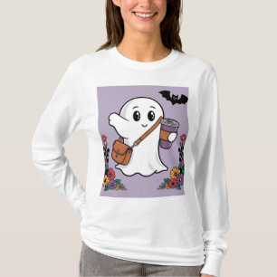 Cute Ghost with Coffee and Stylish Bag T-Shirt