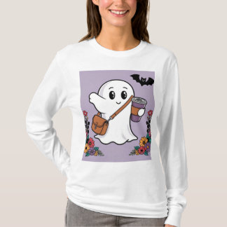 Cute Ghost with Coffee and Stylish Bag T-Shirt