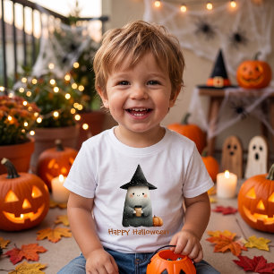 Cute Ghost with Coffee Halloween Baby T-Shirt