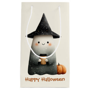 Cute Ghost with Coffee Halloween Small Gift Bag
