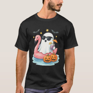 Cute Ghost with Flamingo Float Funny Halloween Spo T-Shirt