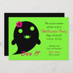 Cute Ghost With Flower And Word "Boo" Invitation