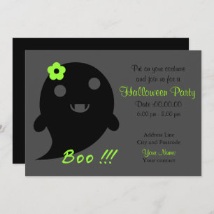 Cute Ghost With Flower And Word "Boo" Invitation