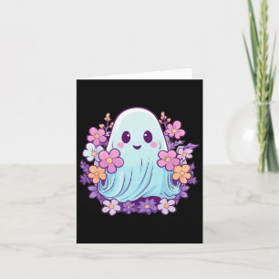 Cute Ghost With Flowers I Kids Ghost Card