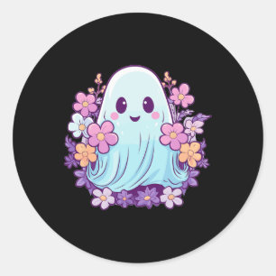 Cute Ghost With Flowers I Kids Ghost  Classic Round Sticker