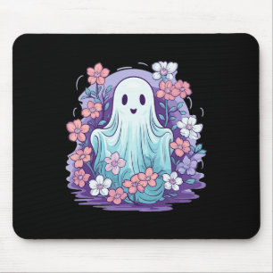Cute Ghost With Flowers I Kids Ghost Mouse Pad