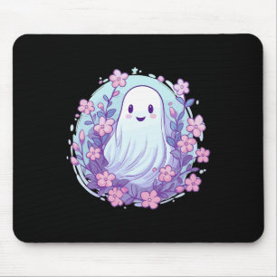 Cute Ghost With Flowers I Kids Ghost Mouse Pad