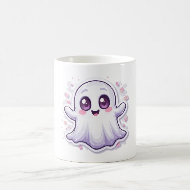 Cute Ghost with Glowing Eyes Mug Kawaii Halloween (Center)