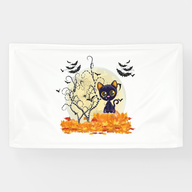 Cute ghost with halloween candy banner (Horizontal)