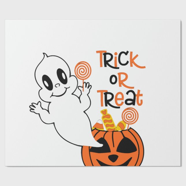 Cute ghost with halloween candy wrapping paper (Flat)