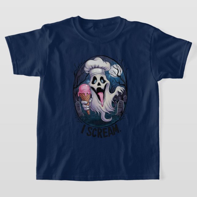 Cute Ghost with Ice Cream Halloween T-Shirt (Laydown)