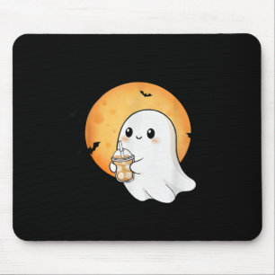 Cute Ghost With Iced Coffee Ice For Halloween Mouse Pad