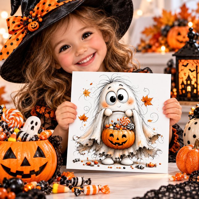 Cute Ghost with Jack-o'-Lantern Candy Bucket  (Creator Uploaded)