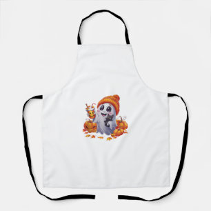 Cute Ghost with Kitten and Pumpkin Halloween Cat L Apron