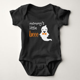 Cute Ghost With Orange Bow Tie Mummy's Little Boo Baby Bodysuit