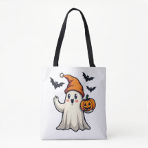 Cute Ghost with Orange Ice Cap Halloween Decor