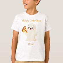 Cute Ghost with Pizza.Funny Halloween.Personalised