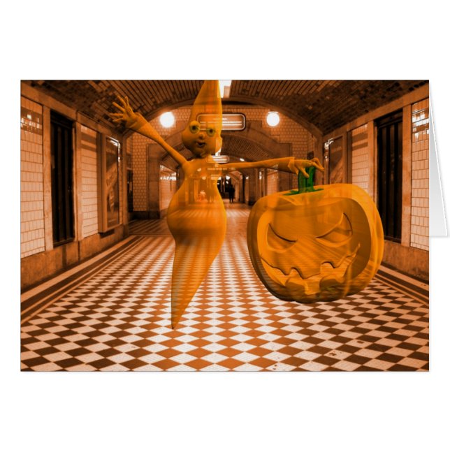 Cute Ghost With Pumpkin (Front Horizontal)