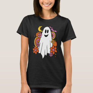 Cute Ghost With Pumpkin And Floral Trick Or Treat  T-Shirt