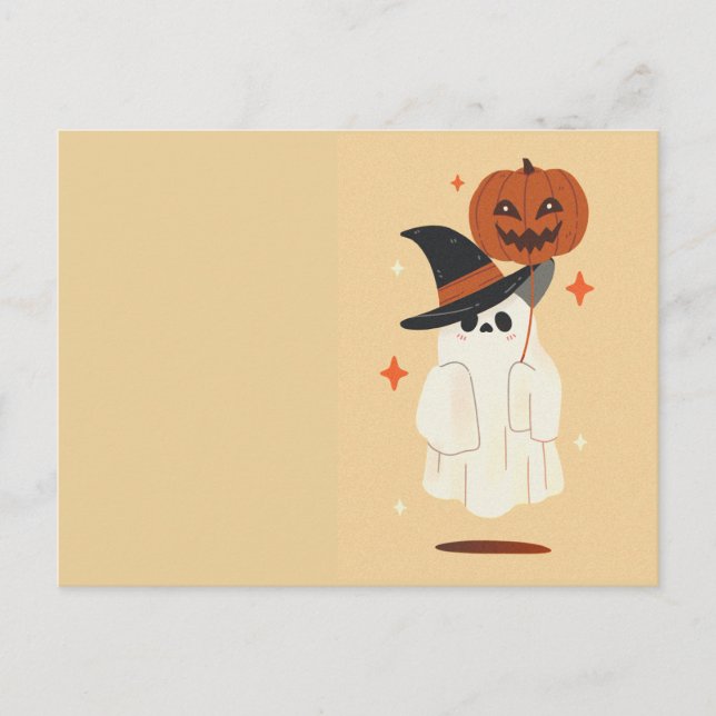 Cute Ghost with Pumpkin Balloon postcard (Front)