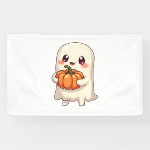 Cute Ghost with Pumpkin – Funny Halloween Banner