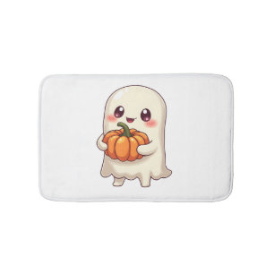Cute Ghost with Pumpkin � Funny Halloween Bath Mat