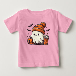Cute Ghost with Pumpkin Halloween Baby T-Shirt