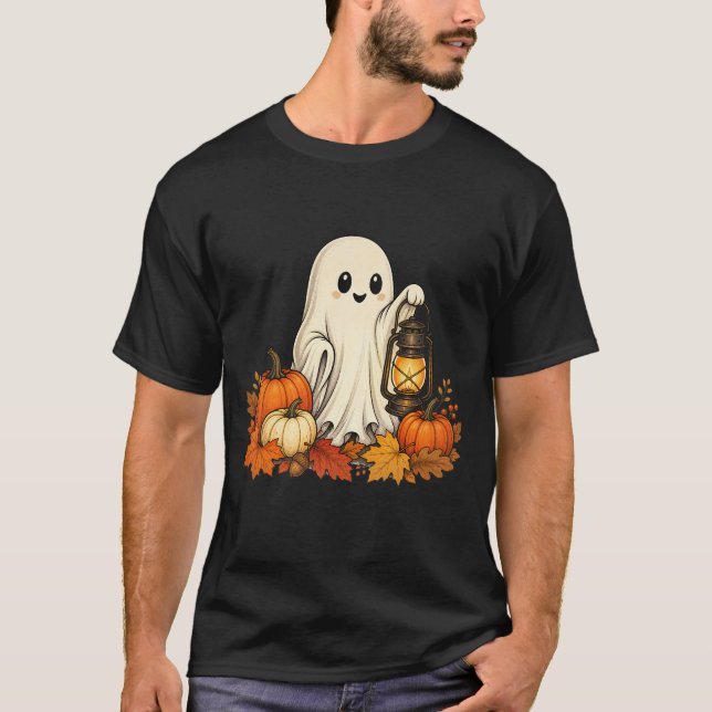 Cute Ghost with Pumpkins | Halloween Design T-Shirt (Front)