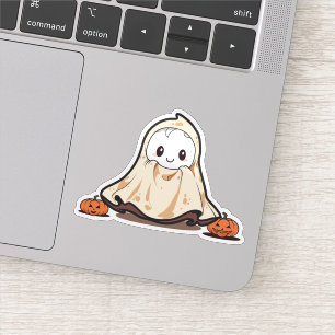 Cute ghost with pumpkins sticker