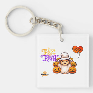 Cute Ghost with Pumpkins Trick or Treat Halloween Key Ring
