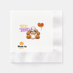 Cute Ghost with Pumpkins Trick or Treat Halloween Napkin