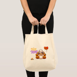 Cute Ghost with Pumpkins Trick or Treat Halloween Tote Bag