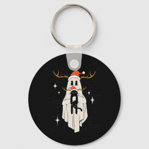 Cute Ghost With Santa Hat Holding Black Cat - Kids Key Ring