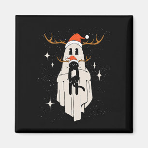 Cute Ghost With Santa Hat Holding Black Cat - Kids Magnet