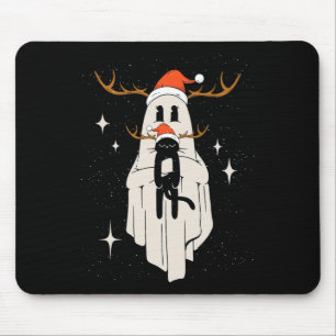 Cute Ghost With Santa Hat Holding Black Cat - Kids Mouse Pad